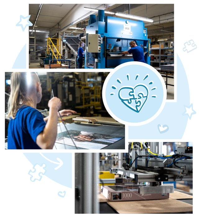 Var och en av våra kunders personliga pussel och memospel är stansade med precisionsknivar och förpackade i individuellt skapade lådor.