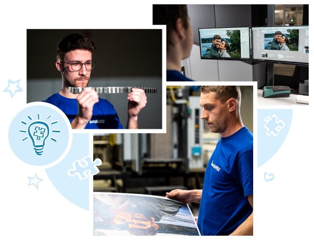 Verkligt hantverk: Våra medarbetare utvecklar pusselstansarna och trycker.