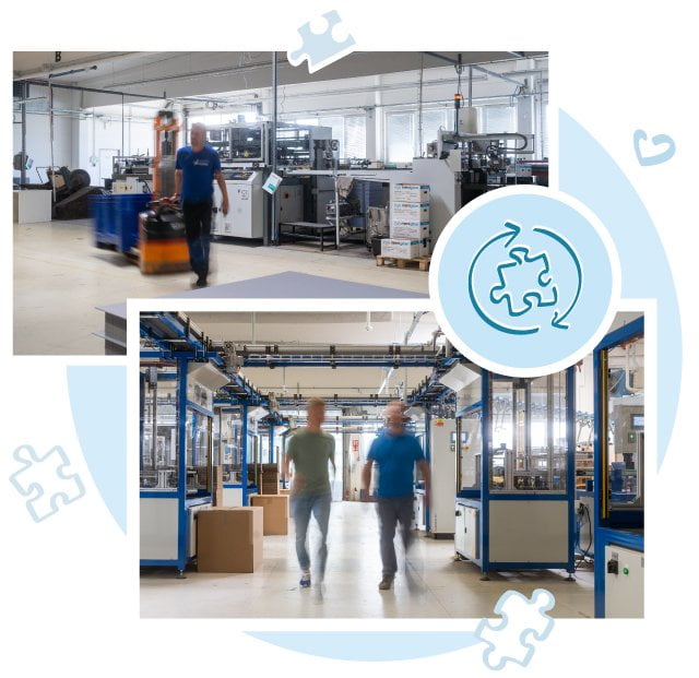 För pusselproduktionen i vår moderna produktionsbyggnad använder vi grön el