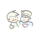 tillsammans med sina favorithjältar