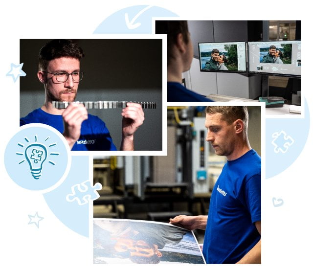 Verkligt hantverk: Våra medarbetare utvecklar pusselstansarna och trycker.